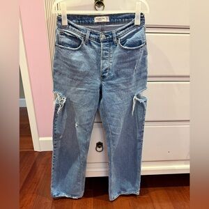 Abercrombie 90s baggy low rise ripped blue jeans